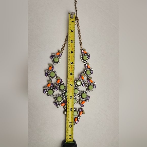 [J. CREW] Peas & Carrots Green & Orange Crystal Bib Statement Necklace - Picture 12 of 16